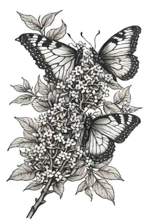 Butterfly bush branch long tattoo design idea