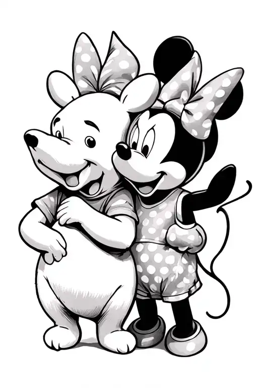 Winnie pooh and pikachu and Minnie mouse tattoo design idea