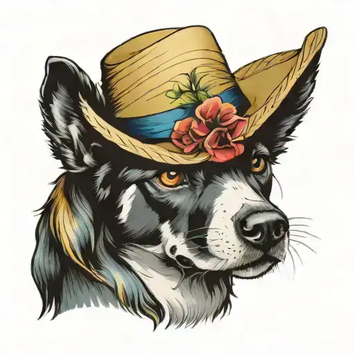 dog with straw hat  tattoo design idea