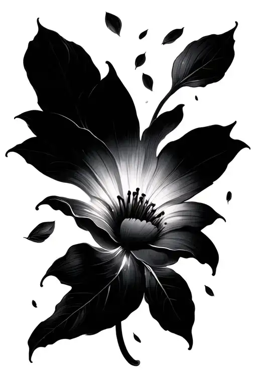 sun melting into flower petals falling tattoo design idea
