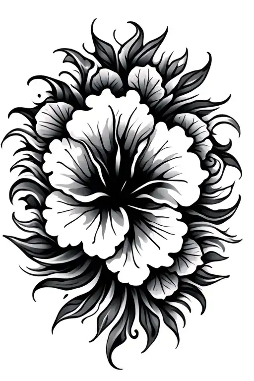 several hibiscus maori tribal tattoo with sun and wave tattoo design idea