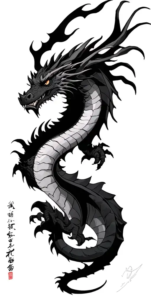 i want you to make a huge black dragon not like a chinese dragon- it should look more terrifying like alduin tattoo design idea