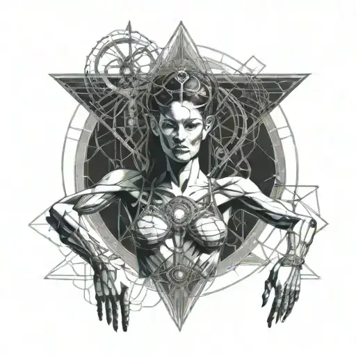 vitruvian woman anatomy combined with intricate tattoo design idea