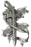 Sword in Cross with banner wrapped tattoo design idea