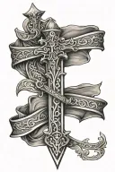 Sword in Cross with banner wrapped tattoo design idea