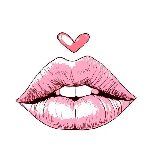 Lips Kiss and love flow tattoo design idea