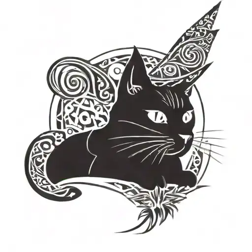 cat + halloween + witch tattoo design idea