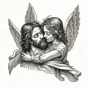 Jesus kissing a angel with wings tattoo design idea