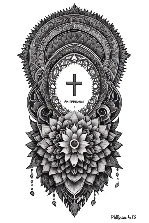 mandalas with catolics verse Philippians 4:13 tattoo design idea