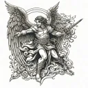 arch angel gabriel fighting tattoo design idea