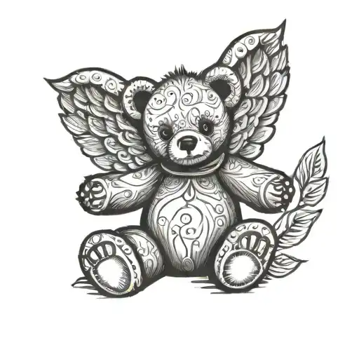 teddy bear with angel tattoo design idea
