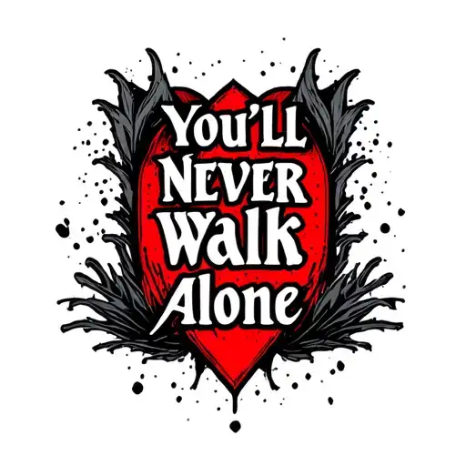 "You'll never walk alone" Red background black tattoo design idea
