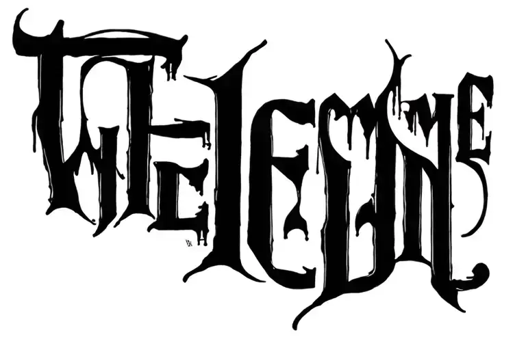 "to the end" lettering above right kneee in welcome to the black parade font tattoo design idea