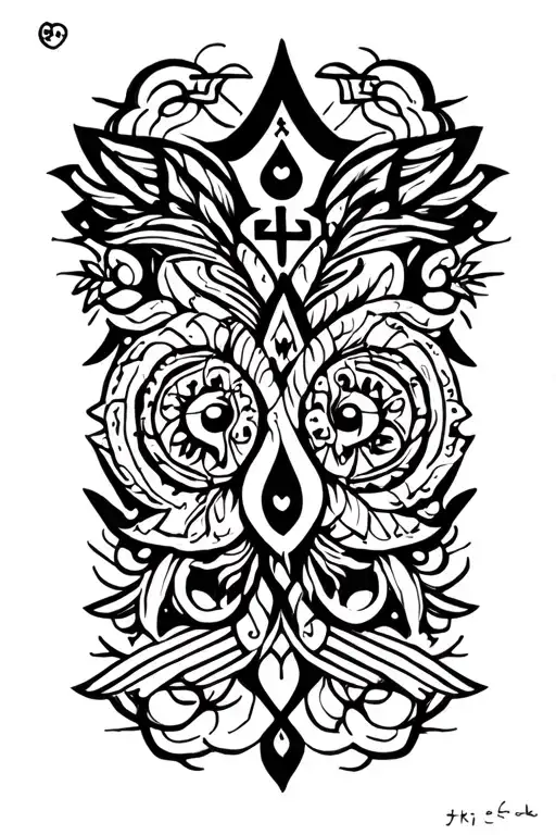 Minimalistic design with ancient hidden symbols of good luck and luck, invisible luck tattoo design idea