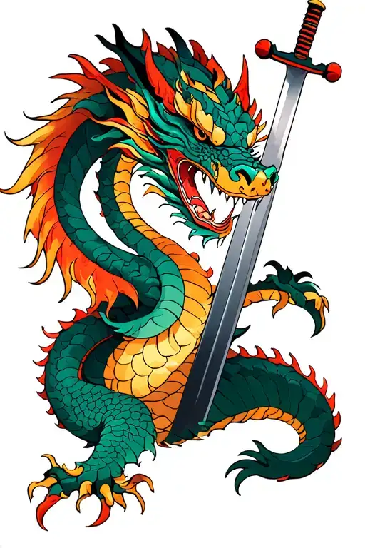 dragon with sword tattoo design idea
