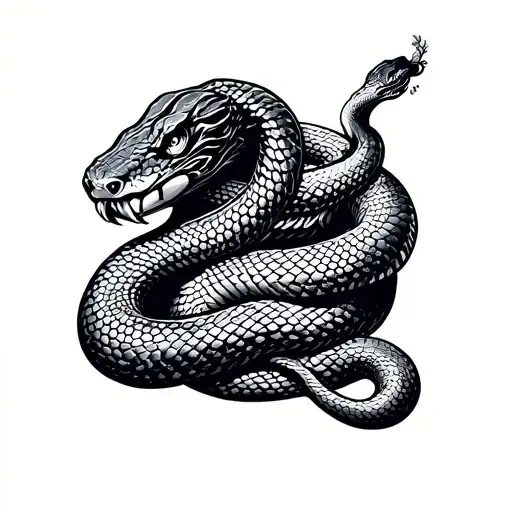 Create a black and white traditional-style tattoo design of a snake for the upper arm. The snake should wrap around the  tattoo design idea