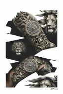 lions face with roman clock tattoo design idea