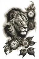 lions face with roman clock tattoo design idea