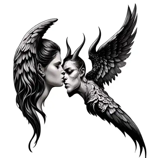 Angel And Devil Whispering In Ear tattoo design idea