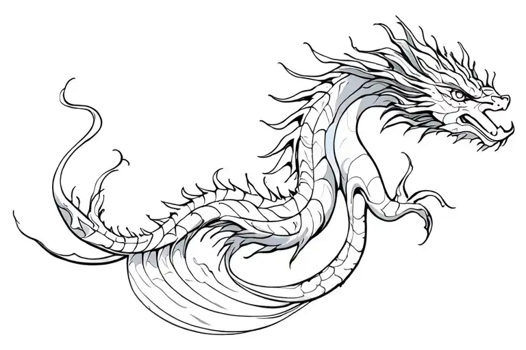 sea dragon in the waves flowing tattoo design idea
