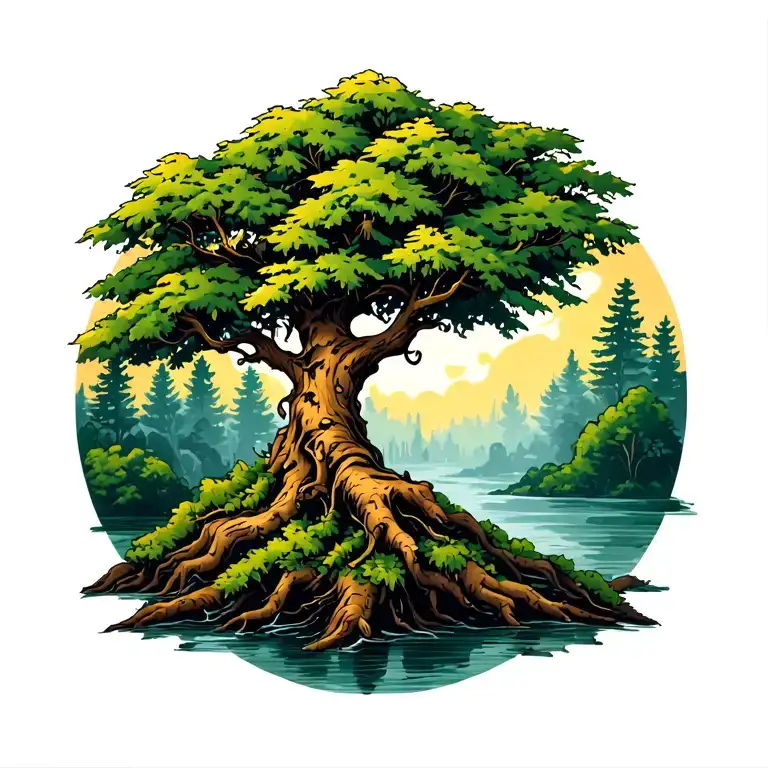 two trees growing together tattoo design idea