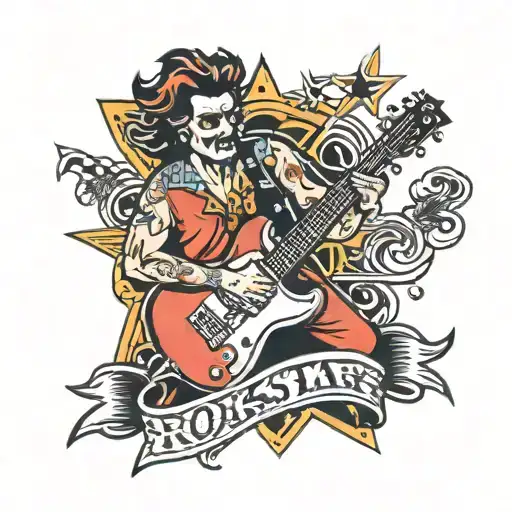 rockstar with guitar  tattoo design idea