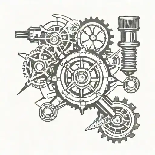 Spark plug, piston, gears, compass tattoo design idea