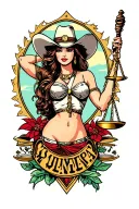 vintage sailor Jerry style full body cowgirl lady justice tattoo design idea