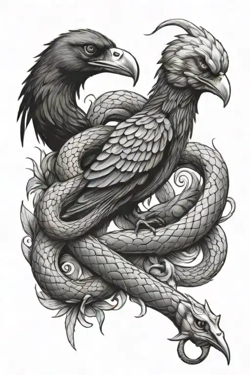 snake and crow tattoo design idea