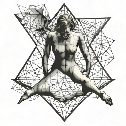 suspended naked woman tattoo design idea