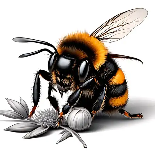 fluffy bumble bee hugging a seed tattoo design idea