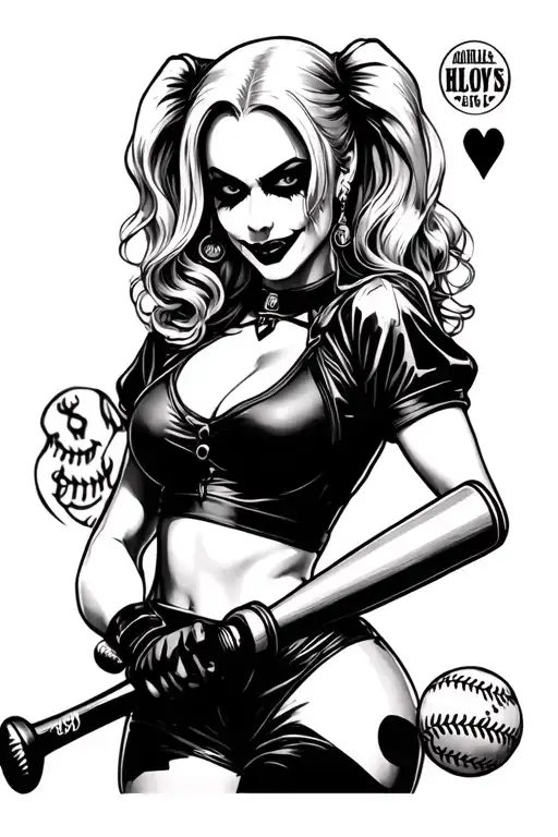 harley quinn holding a baseball bat tattoo design idea