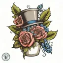 beaker with a bouquet of roses and hydrangeas tattoo design idea