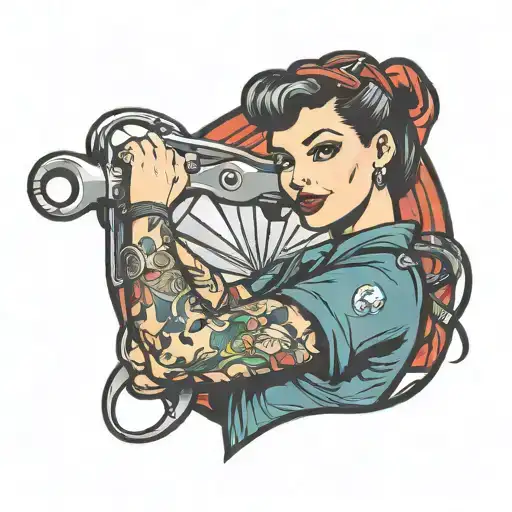 pinup mechanic holding a wrench tattoo design idea