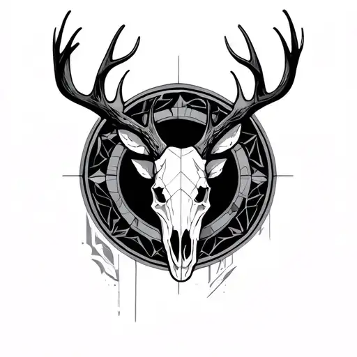 geometric deer skull circle tattoo design idea