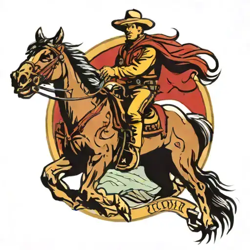 Cowboy riding a horse traditional, American tattoo design idea