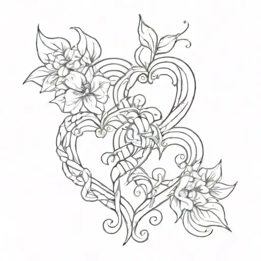 Intertwined hearts with names Boston & Harlow tattoo design idea