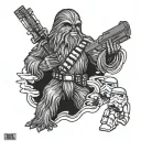 star wars chewbacca holding ligtsaber and figting imperial stormtroopers tattoo design idea