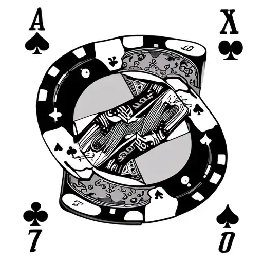 poker chip with ace card queen tattoo design idea