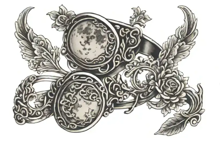 moon ring finger delicate wedding rings tattoo design idea