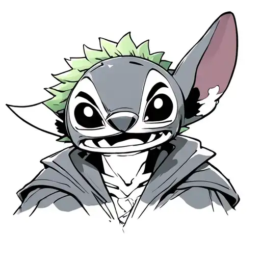 cute zoro mixed with cute stich tattoo design idea