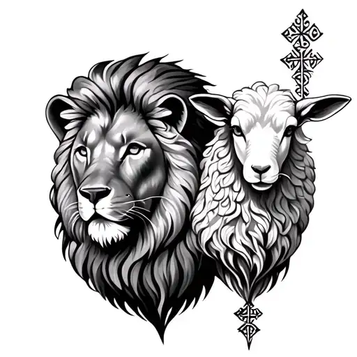 lion and lamb 3 crosses tattoo design idea