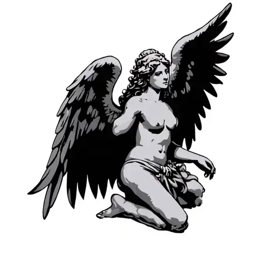 kneeling angel tattoo design idea