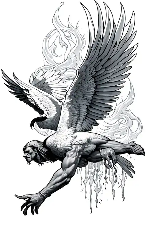 Icarus falling forearm tattoo design idea