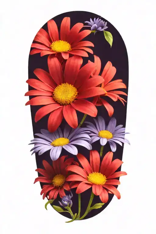 vibrant purple daisy flowers tattoo design idea