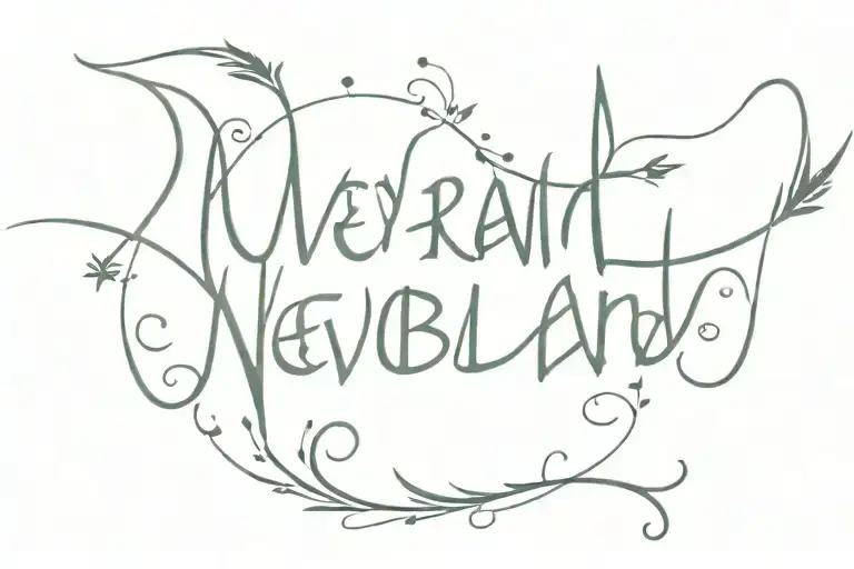 The word "neverland" with a peter pan theme, wide forearm tatoo. tattoo design idea