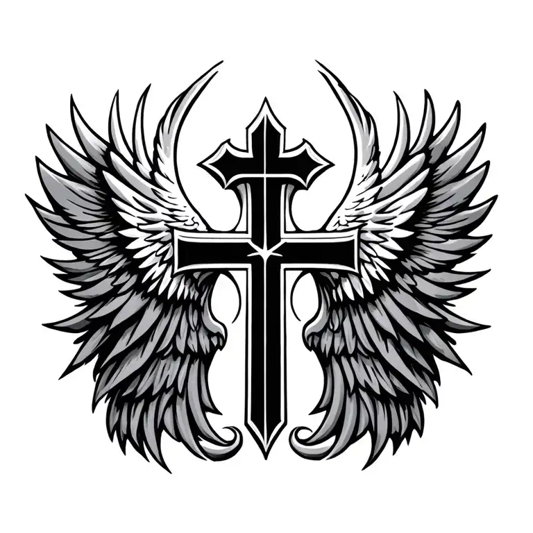 Cross, wings, Slavic direction tattoo design idea