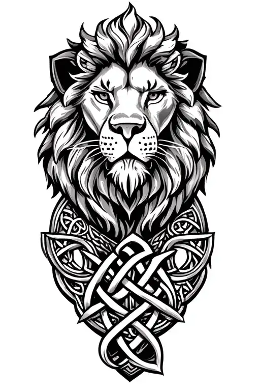 lion on armor tattoo design featuring Celtic trinity knot  tattoo design idea