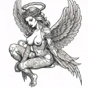 Sexy Angel, pale skin, Big breasts, Wide Hips, Angel wings, Halo, G-String, Revealing bra, Sexual, Bloody, Seductive. tattoo design idea