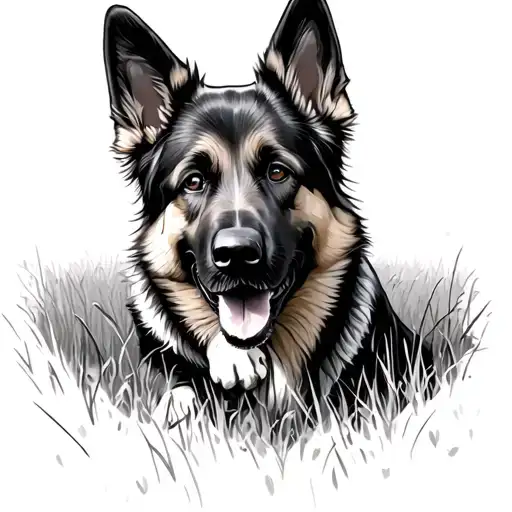 german shepherd dog playing in a field tattoo design idea